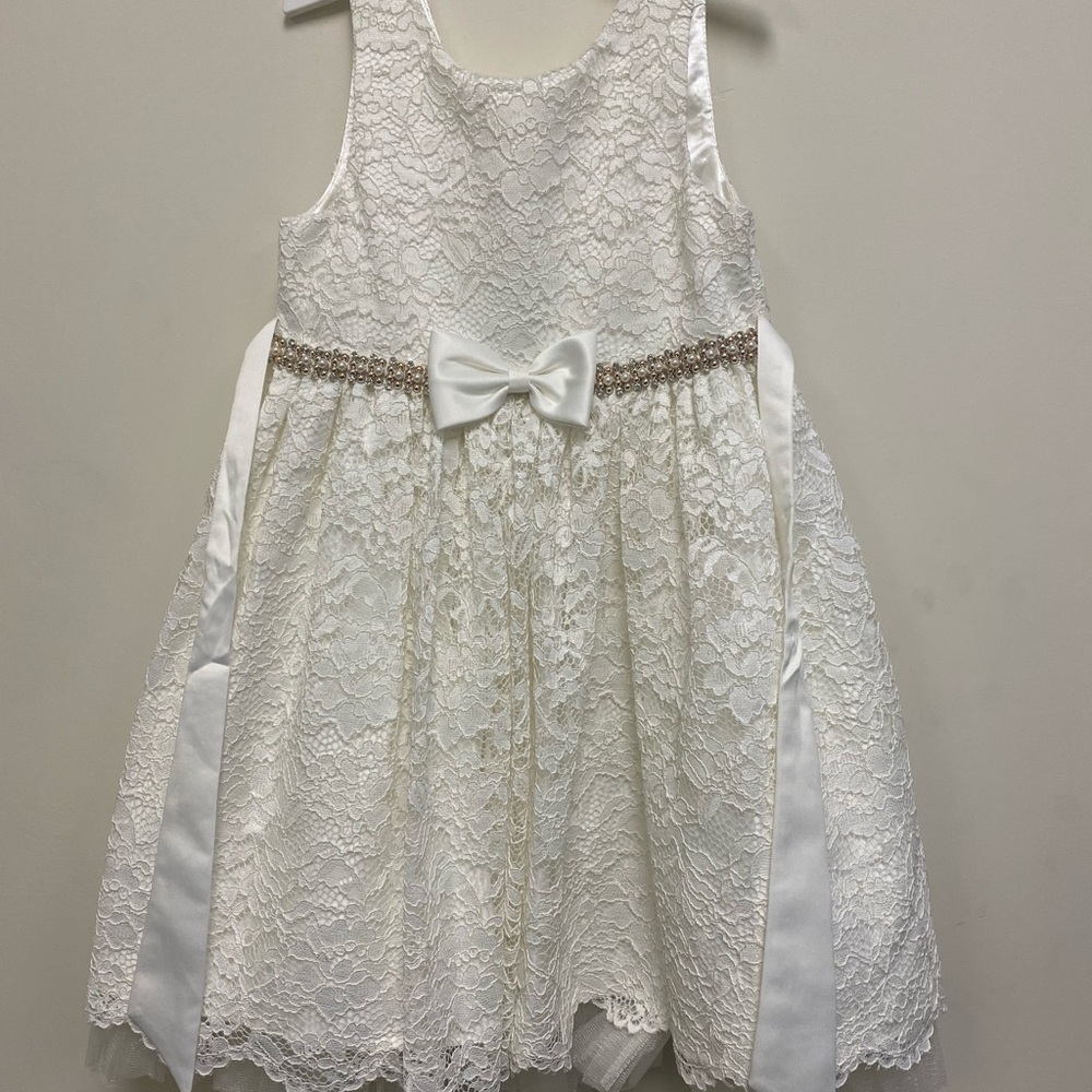 American Princess White Lace Dress with Fur Jacket size 6